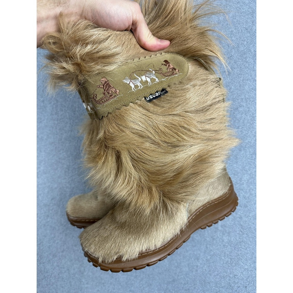 Oscar Sport Snow Boots Womens Size 5.5 Brown Faux Fur Dog Sled Winter Wedge